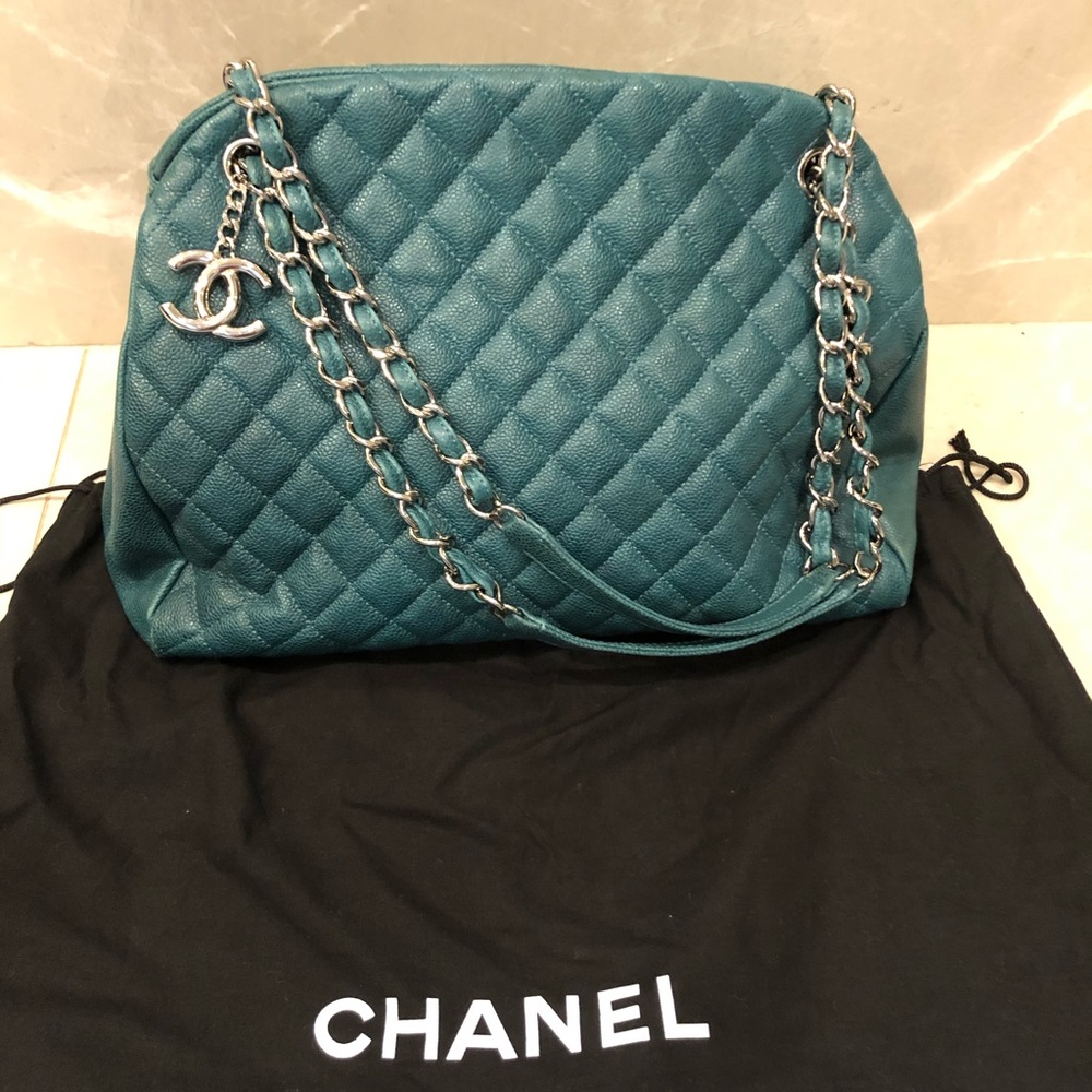 Chanel Mademoiselle Bowler blue with silver chain